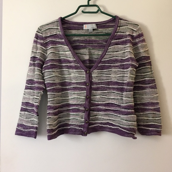 MISSONI Purple + Grey Ripple Crop Wool Blend Cardigan Sweater XS - Picture 1 of 4
